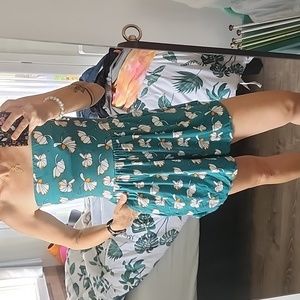 Ava Sky Teal Floral Strapless Romper